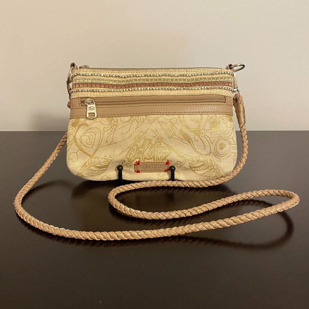 Sakroots Tan Gold Beaded Canvas Crossbody